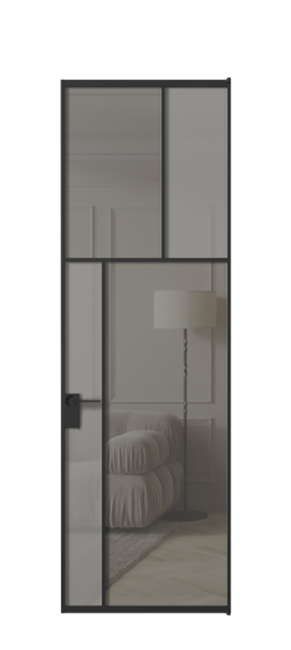 Межкомнатная дверь Mosaic АЛПЛ041.22 Алюминий Черный Сатинированное серое стекло, триплекс, 6 мм + Прозрачное серое стекло, триплекс Цена 832021 AMD | Volhovec