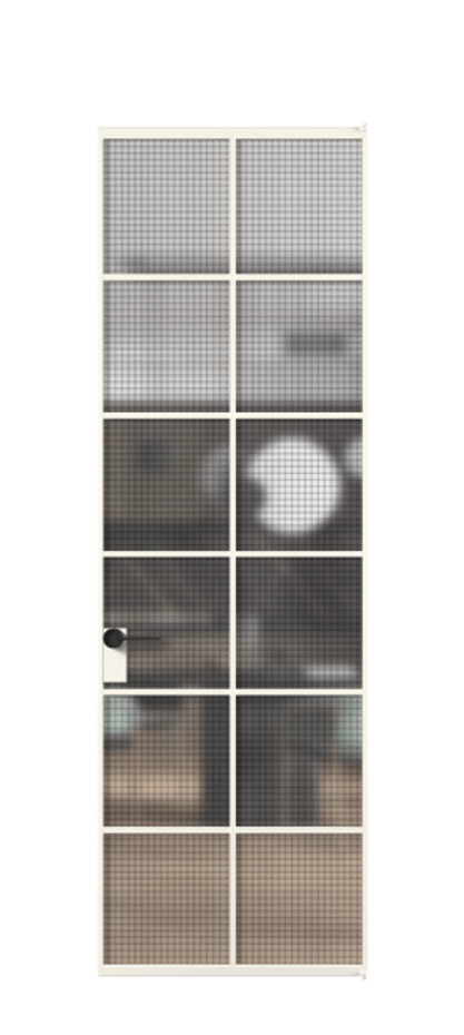 Алюминиевая дверь АЛПЛ040.05 Алюминий пудровый белый Декоративное стекло с сеткой "Mesh silver", триплекс Цена 909970  | Volhovec