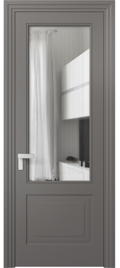 Межкомнатная дверь Rocca 8352 Матовый классический серый Прозрачное стекло с гравировкой "Каннелюры", триплекс Цена 468840 AMD | Volhovec