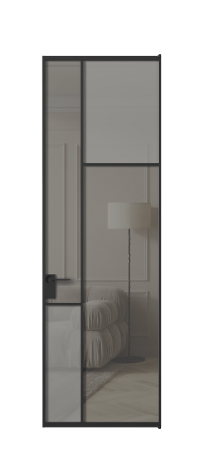 Межкомнатная дверь Mosaic АЛПЛ041.11 Алюминий Черный Сатинированное серое стекло, триплекс, 6 мм + Прозрачное серое стекло, триплекс Цена 832021 AMD | Volhovec