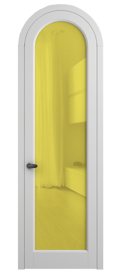 Межкомнатная дверь Палаццо 6814 Матовый белоснежный Рифлёное желтое стекло "Дюна", триплекс Цена 884500 AMD | Volhovec