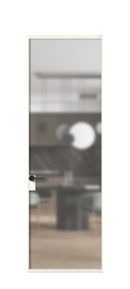 Алюминиевая дверь АЛПЛ040.01 Алюминий пудровый белый Сатинированное стекло "Matelux Crystal Vision", калёное, матовое, каленое 6 мм Цена 203830  | Volhovec