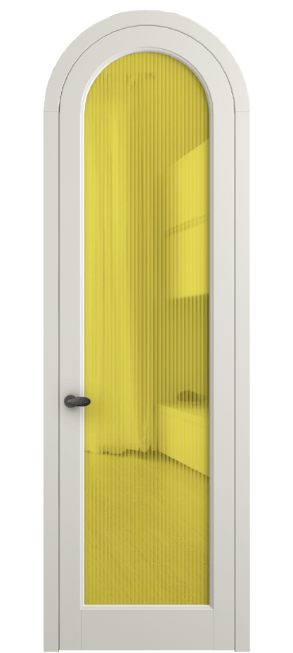 Межкомнатная дверь Палаццо 6814 Матовый жемчужный Рифлёное жёлтое стекло "Мору", триплекс Цена 898000 AMD | Volhovec
