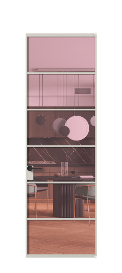 Алюминиевая дверь АЛПЛ040.04 Алюминий тёплый серый Прозрачное розовое стекло, триплекс Цена 866810  | Volhovec