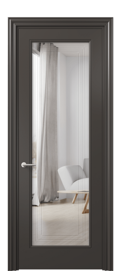 Межкомнатная дверь Mascot 8400 Матовый антрацит Двустороннее зеркало с гравировкой "Грани"», триплекс Цена 455890 AMD | Volhovec