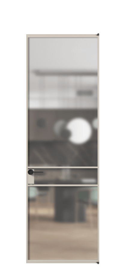 Алюминиевая дверь АЛПЛ040.02 Алюминий светло-бежевый Сатинированное стекло "Matelux Crystal Vision", калёное, матовое, каленое 6 мм Цена 1023540  | Volhovec