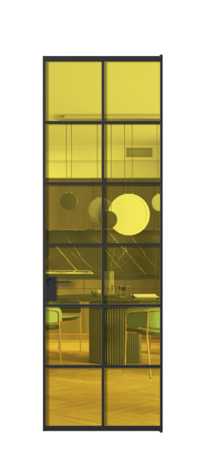 Алюминиевая дверь АЛПЛ040.05 Алюминий Черный Прозрачное жёлтое стекло, триплекс Цена 752710  | Volhovec