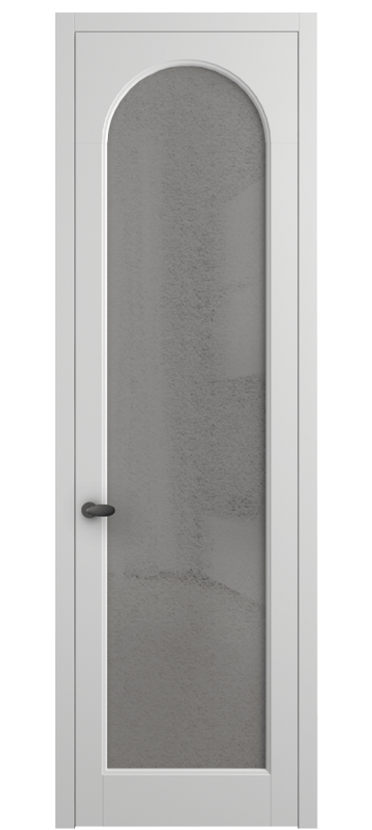 Межкомнатная дверь Палаццо 6804 Матовый белоснежный Фактурное серое стекло "Лёд", триплекс Цена 694800 AMD | Volhovec