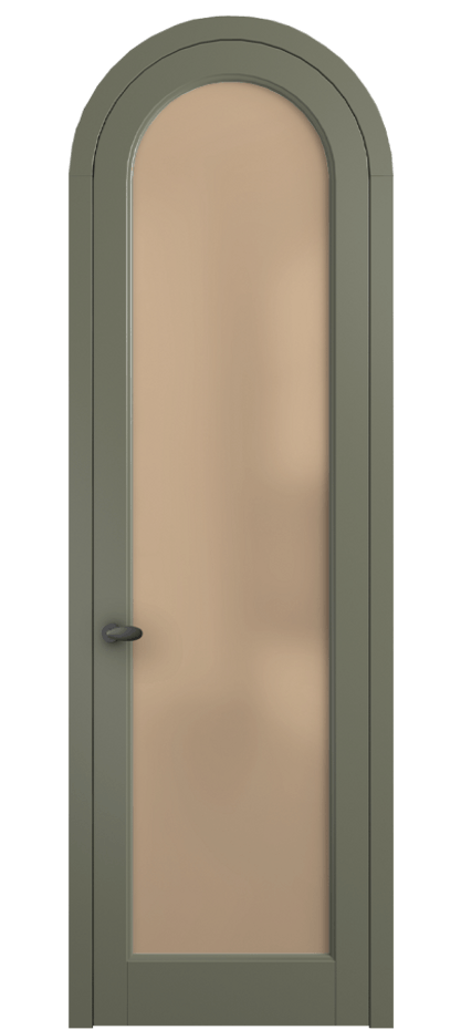 Межкомнатная дверь Палаццо 6814 Матовый оливковый тёмный Сатинированное оранжевое стекло, триплекс Цена 865000 AMD | Volhovec