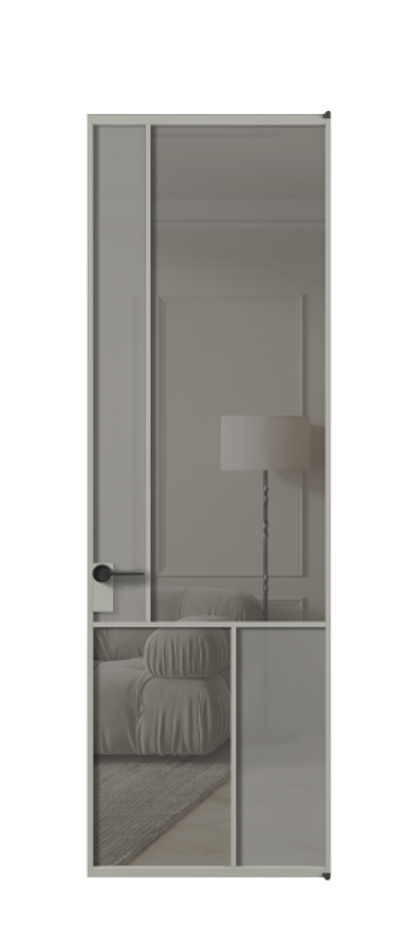 Межкомнатная дверь Mosaic АЛПЛ041.20 Алюминий нейтральный серый Сатинированное серое стекло, триплекс, 6 мм + Прозрачное серое стекло, триплекс Цена 127772 ₽ | Volhovec