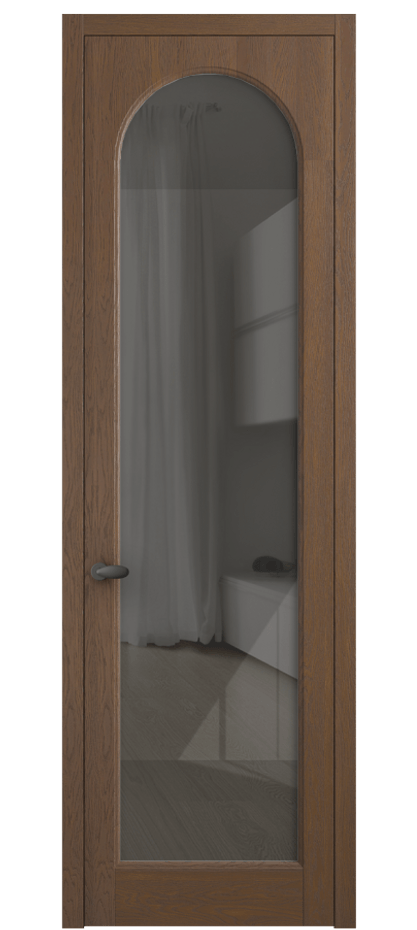 Межкомнатная дверь Палаццо 6804 Дуб каштановый матовый Рефлективное серое стекло "Стопсол", калёное Цена 1053600 AMD | Volhovec