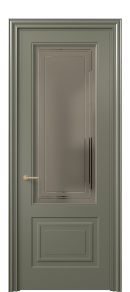 Межкомнатная дверь Маскот 8452 Матовый оливковый тёмный Сатинированное бронзовое стекло с гравировкой "Грани", триплекс Цена 450660 AMD | Volhovec