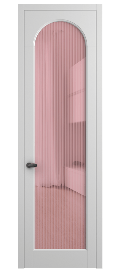 Межкомнатная дверь Палаццо 6804 Матовый белоснежный Рифлёное розовое стекло "Moru", триплекс Цена 708300 AMD | Volhovec