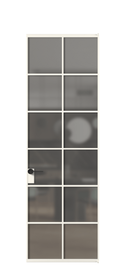 Алюминиевая дверь АЛПЛ040.05 Алюминий пудровый белый Сатинированное серое стекло, триплекс Цена 866810  | Volhovec