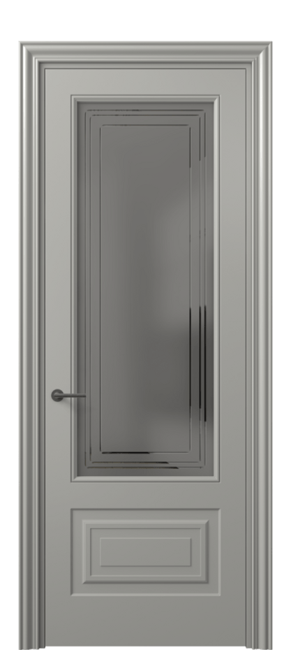 Межкомнатная дверь Mascot 8442 Матовый нейтральный серый Сатинированное серое стекло с гравировкой "Грани", триплекс Цена 418661 AMD | Volhovec