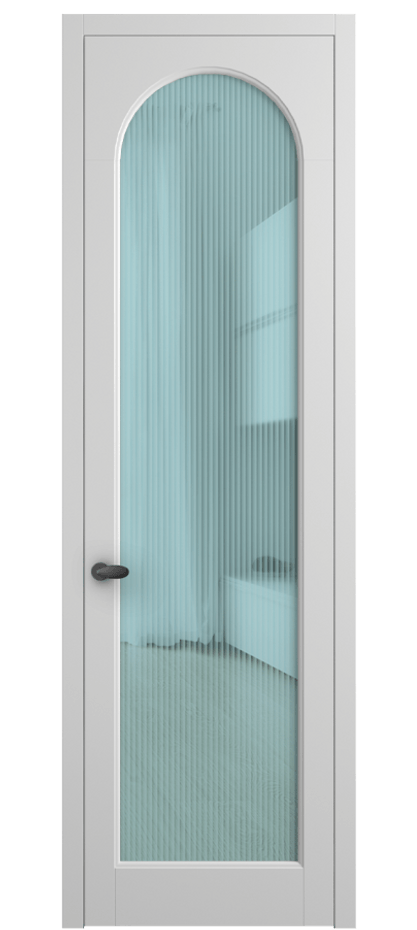 Межкомнатная дверь Палаццо 6804 Матовый белоснежный Рифлёное голубое стекло "Moru", триплекс Цена 708300 AMD | Volhovec