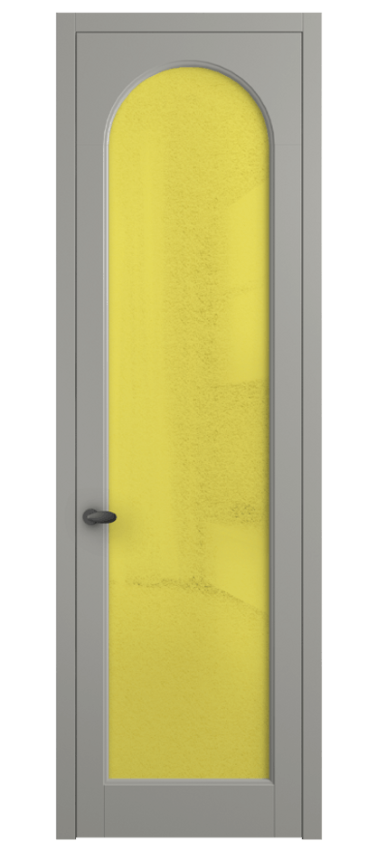 Межкомнатная дверь Палаццо 6804 Матовый нейтральный серый Фактурное жёлтое стекло "Лёд", триплекс Цена 694800 AMD | Volhovec