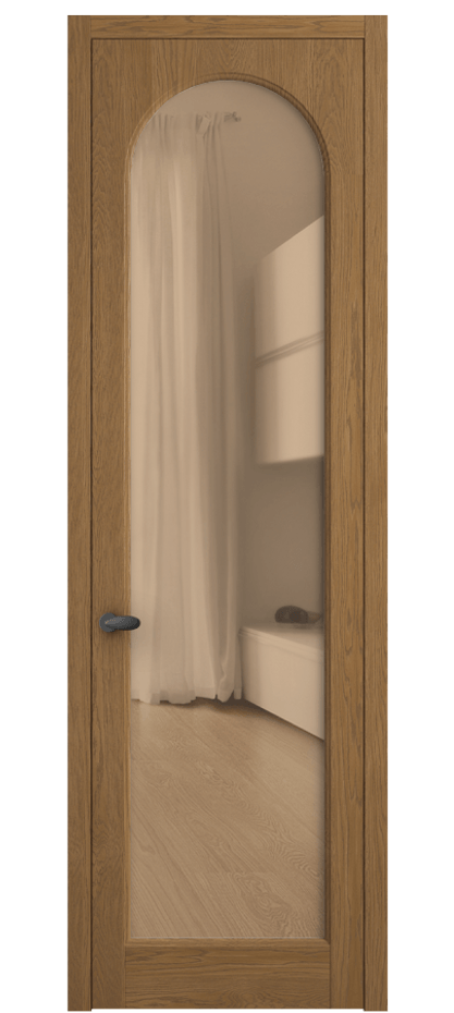 Межкомнатная дверь Палаццо 6804 Дуб пряный матовый Прозрачное оранжевое стекло, триплекс Цена 152529 ₽ | Volhovec