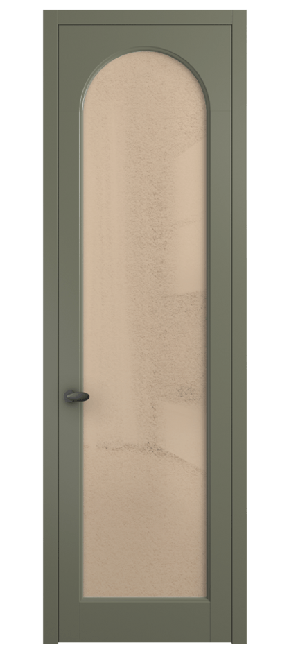 Межкомнатная дверь Палаццо 6804 Матовый оливковый тёмный Фактурное оранжевое стекло "Лёд", триплекс Цена 694800 AMD | Volhovec