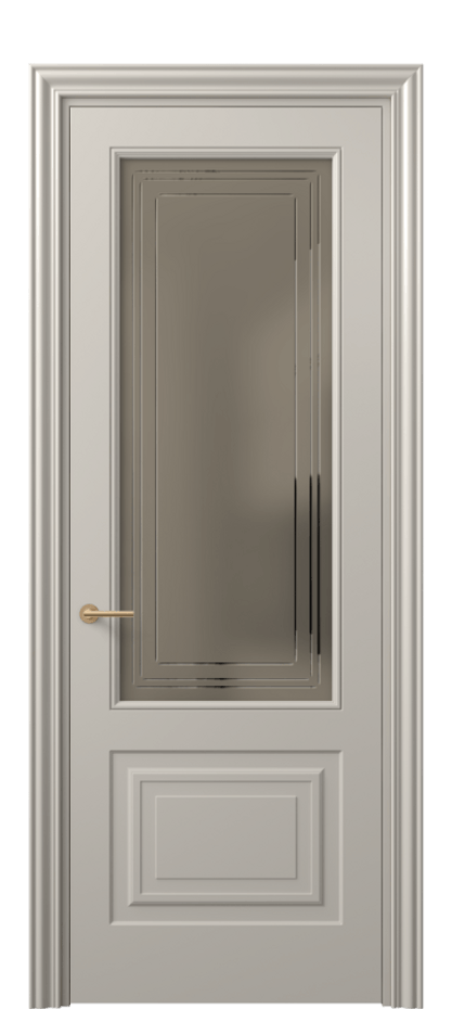 Межкомнатная дверь Маскот 8452 Матовый светло-бежевый Сатинированное бронзовое стекло с гравировкой "Грани", триплекс Цена 450660 AMD | Volhovec