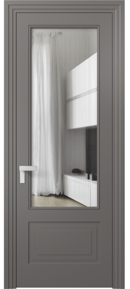 Дверь межкомнатная Rocca 8342 Матовый классический серый Прозрачное стекло с гравировкой "Каннелюры", триплекс Каскадный компланарный наличник МКЛС Цена 3620 AZE Наличники уже входят в базовый комплект. Фабрика дверей Волховец 8 (800) 551 43 19 Межкомнатная дверь Rocca 8342 Матовый классический серый Прозрачное стекло с гравировкой "Каннелюры", триплекс Цена 3620 AZE | Volhovec