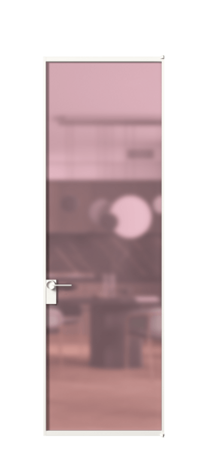Алюминиевая дверь АЛПЛ040.01 Алюминий Белый Сатинированное розовое стекло, триплекс, 6мм Цена 695520  | Volhovec