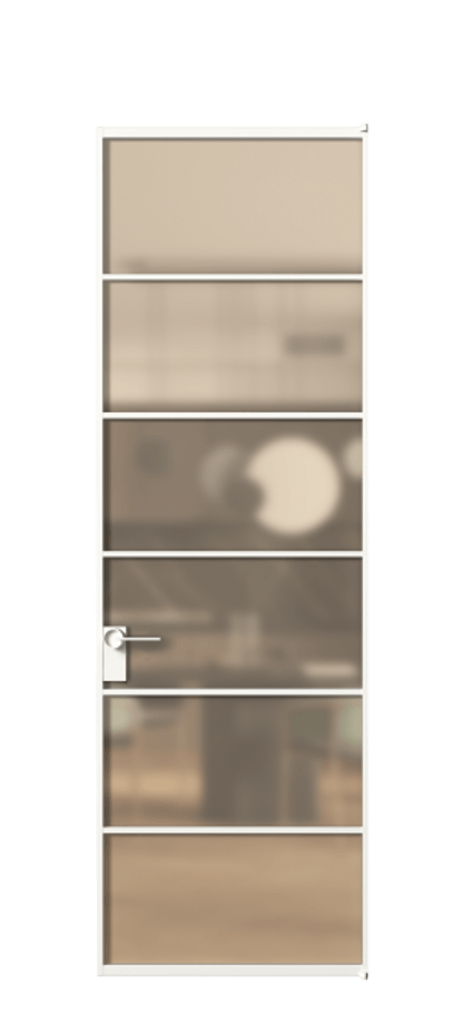 Алюминиевая дверь АЛПЛ040.04 Алюминий Белый Сатинированное оранжевое стекло, триплекс Цена 974310  | Volhovec