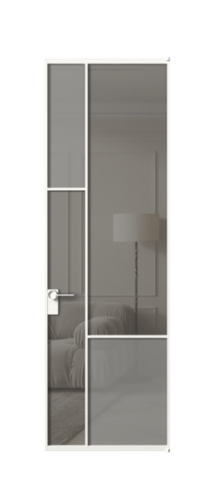 Межкомнатная дверь Mosaic АЛПЛ041.13 Алюминий Белый Сатинированное серое стекло, триплекс, 6 мм + Прозрачное серое стекло, триплекс Цена 832021 AMD | Volhovec