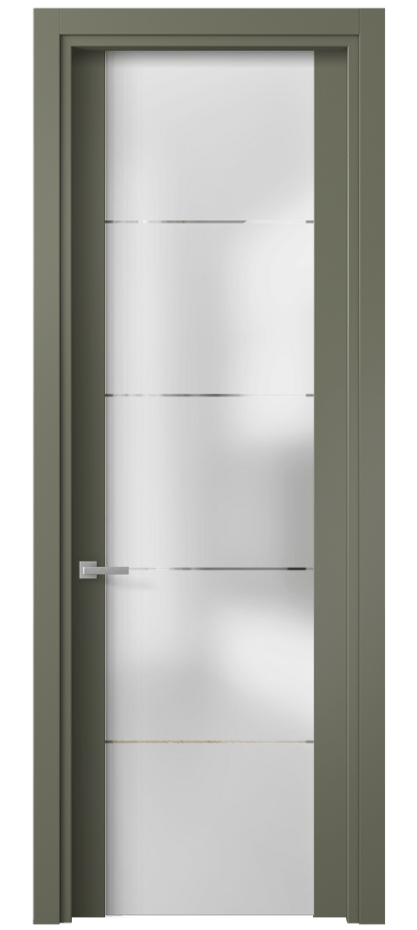 Межкомнатная дверь Планум 4114 Матовый оливковый тёмный Сатинированное стекло с гравировкой «КВАДРО», триплекс Цена 406660 AMD | Volhovec