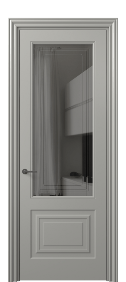 Межкомнатная дверь Mascot 8452 Матовый нейтральный серый Прозрачное серое стекло с гравировкой "Грани", триплекс, 7 мм Цена 77599 ₽ | Volhovec
