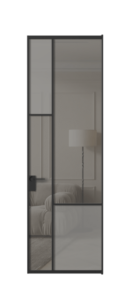 Межкомнатная дверь Mosaic АЛПЛ041.13 Алюминий Черный Сатинированное серое стекло, триплекс, 6 мм + Прозрачное серое стекло, триплекс Цена 832021 AMD | Volhovec