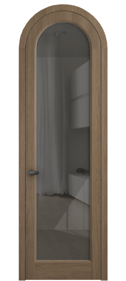 Межкомнатная дверь Палаццо 6814 Дуб джутовый матовый Рефлективное серое стекло "Стопсол", калёное Цена 1445600 AMD | Volhovec