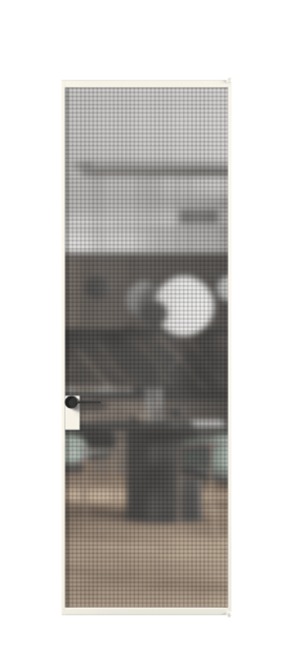 Алюминиевая дверь АЛПЛ040.01 Алюминий пудровый белый Декоративное стекло с сеткой "Mesh silver", триплекс Цена 846840  | Volhovec