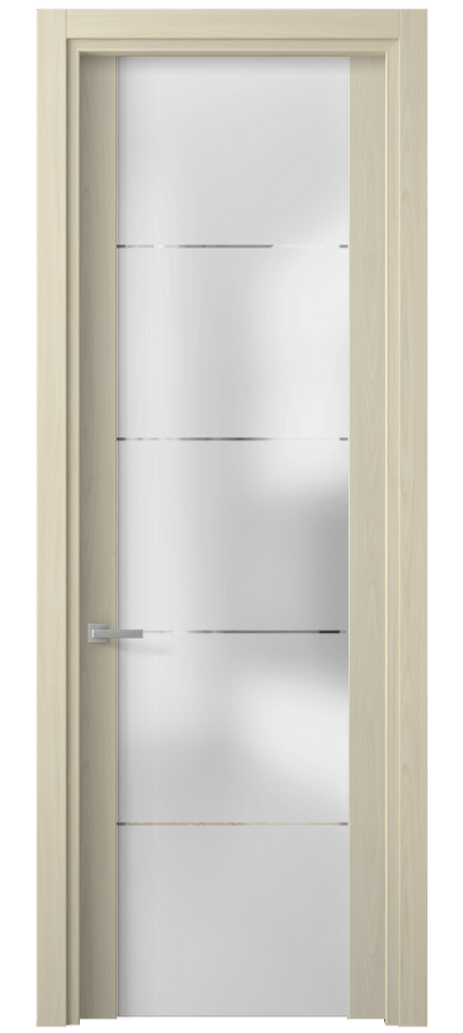 Межкомнатная дверь Planum 4114 Молочный ясень Сатинированное стекло с гравировкой «КВАДРО», триплекс Цена 220120 AMD | Volhovec