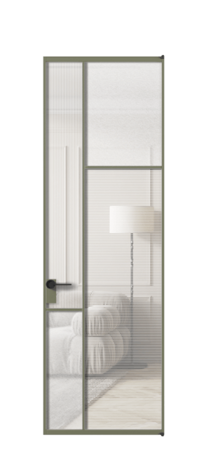 Межкомнатная дверь Mosaic АЛПЛ041.11 Алюминий оливковый тёмный Рифлёное стекло "Дюна", триплекс, 6 мм + Фактурное стекло "Лёд", триплекс Цена 1172580 AMD | Volhovec