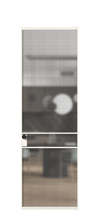 Алюминиевая дверь АЛПЛ040.02 Алюминий пудровый белый Декоративное стекло с сеткой "Mesh silver", триплекс Цена 879220  | Volhovec