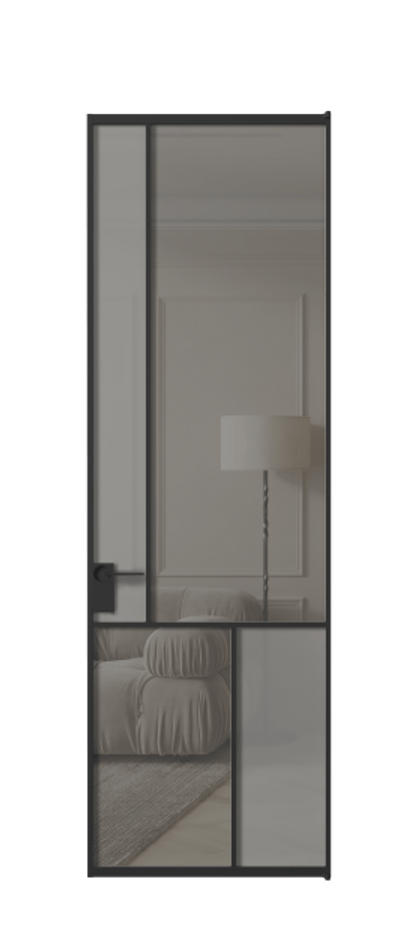 Межкомнатная дверь Mosaic АЛПЛ041.20 Алюминий Черный Сатинированное серое стекло, триплекс, 6 мм + Прозрачное серое стекло, триплекс Цена 832021 AMD | Volhovec