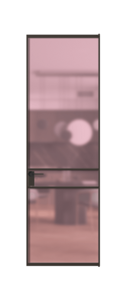 Алюминиевая дверь АЛПЛ040.02 Алюминий антрацит Сатинированное розовое стекло, триплекс Цена 836050  | Volhovec