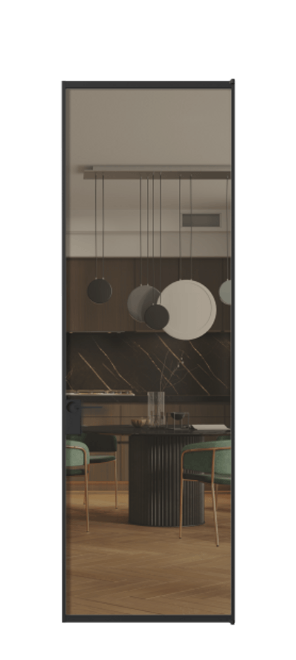 Алюминиевая дверь АЛПЛ040.01 Алюминий Черный Прозрачное бронзовое стекло, триплекс Цена 5380  | Volhovec