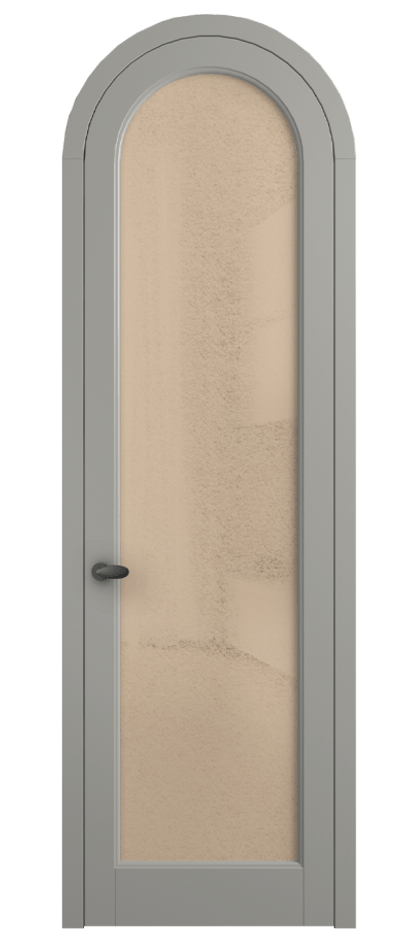 Межкомнатная дверь Палаццо 6814 Матовый нейтральный серый Фактурное оранжевое стекло "Лёд", триплекс Цена 884500 AMD | Volhovec