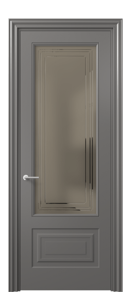 Межкомнатная дверь Маскот 8442 Матовый классический серый Сатинированное бронзовое стекло с гравировкой "Грани", триплекс Цена 556370 AMD | Volhovec