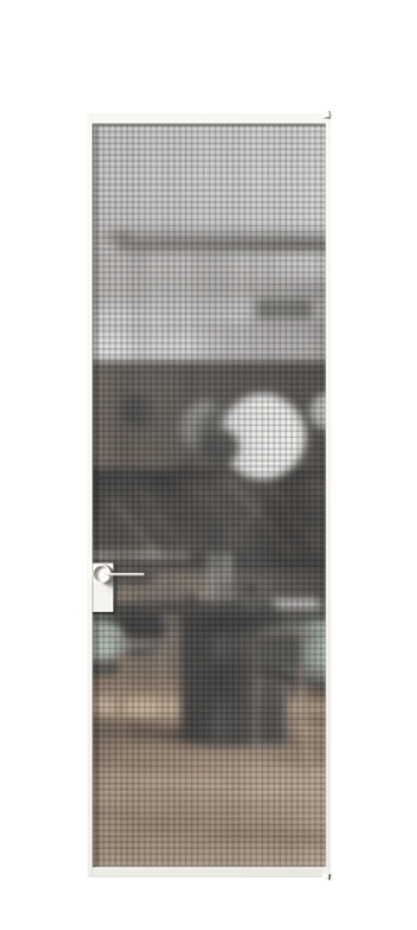 Алюминиевая дверь АЛПЛ040.01 Алюминий Белый Декоративное стекло с сеткой "Mesh silver", триплекс, 6 мм Цена 738680  | Volhovec