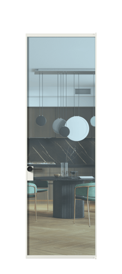 Алюминиевая дверь АЛПЛ040.01 Алюминий светло-серый Прозрачное голубое стекло, триплекс Цена 803680  | Volhovec