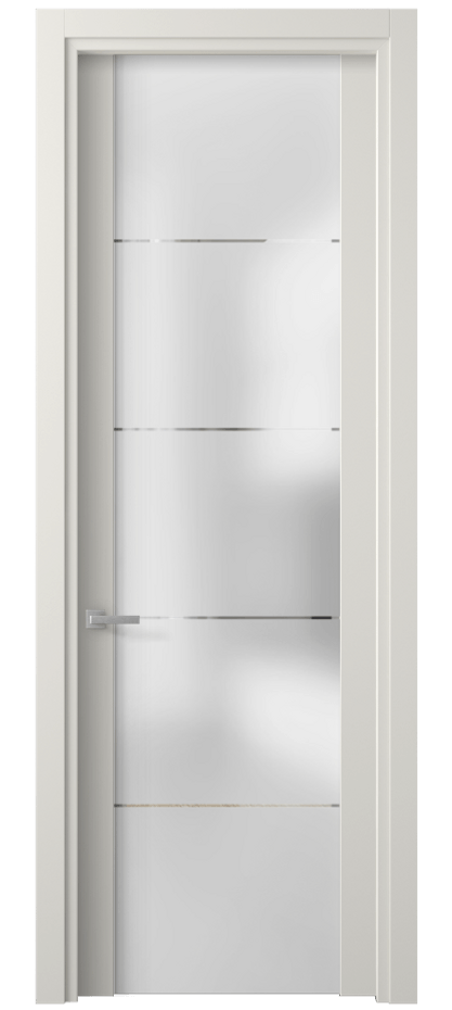 Межкомнатная дверь Planum 4114 Софт-тач белоснежный Сатинированное стекло с гравировкой «КВАДРО», триплекс 8 мм Цена 181270 AMD | Volhovec