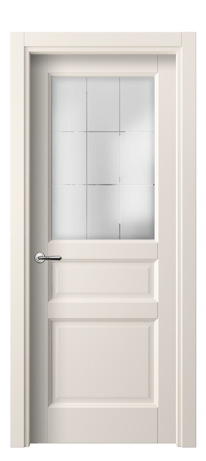 Межкомнатная дверь Галант 1432 ПЭТ кремово-белый Сатинированное стекло с гравировкой "Лофт" Цена 202720 AMD | Volhovec