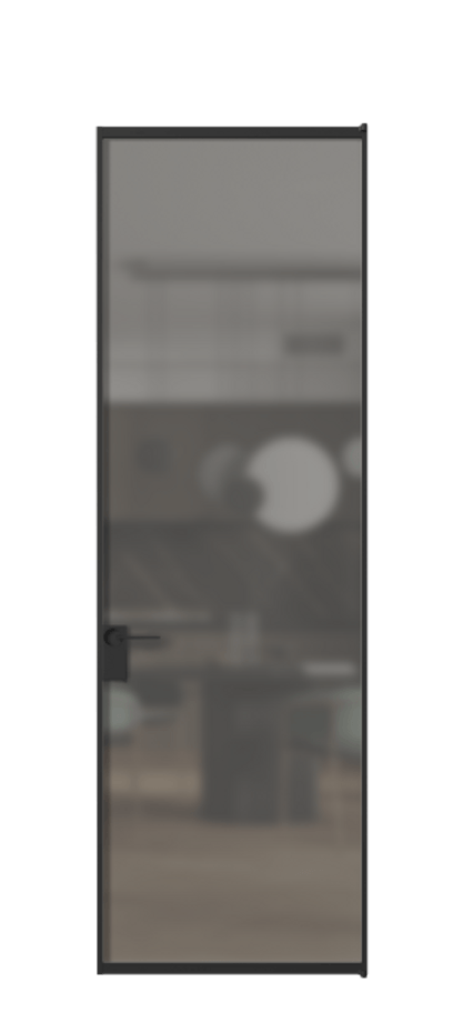 Алюминиевая дверь АЛПЛ040.01 Алюминий Черный Сатинированное серое стекло, триплекс Цена 5380  | Volhovec