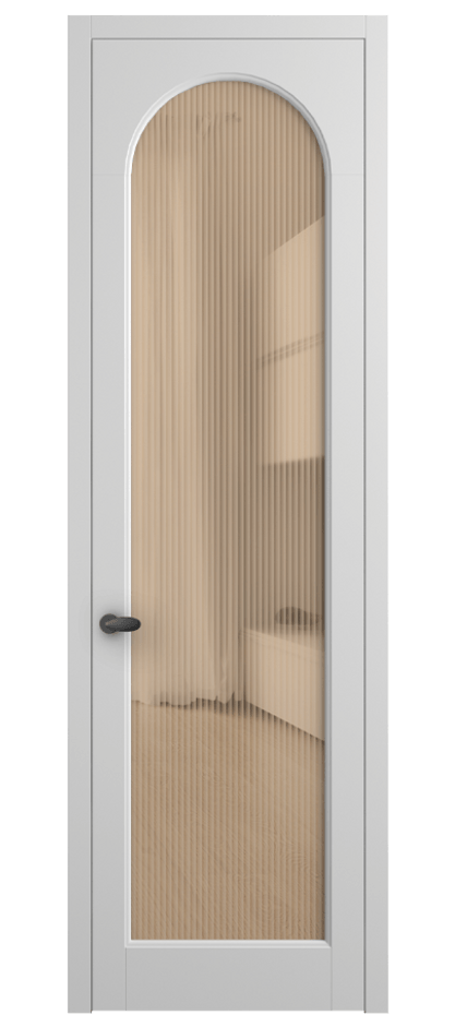 Межкомнатная дверь Палаццо 6804 Матовый белоснежный Рифлёное оранжевое стекло "Мору", триплекс Цена 708300 AMD | Volhovec
