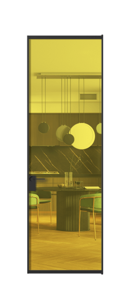 Алюминиевая дверь АЛПЛ040.01 Алюминий Черный Прозрачное жёлтое стекло, триплекс Цена 695520  | Volhovec