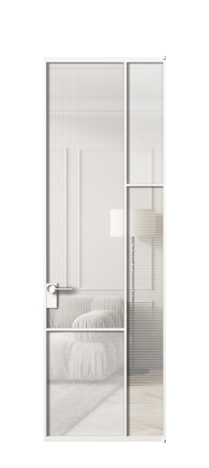 Межкомнатная дверь Mosaic АЛПЛ041.12 Алюминий Белый Рифлёное стекло "Дюна", триплекс, 6 мм + Фактурное стекло "Лёд", триплекс Цена 1133460 AMD | Volhovec
