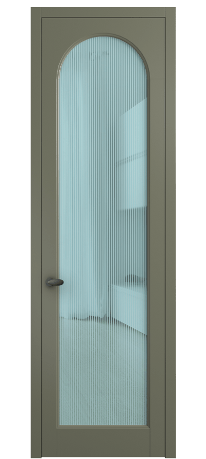 Межкомнатная дверь Палаццо 6804 Матовый оливковый тёмный Рифлёное голубое стекло "Дюна", триплекс Цена 694800 AMD | Volhovec